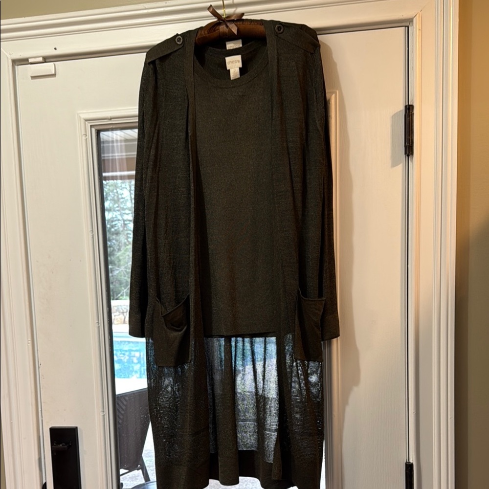 Chico'sChico’s Metallic Knit Tank & Sheer Duster Set – Size 2 (M/12)